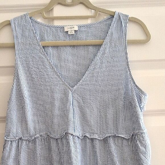 J.Crew Blue Striped Cotton Seersucker Ruffle Mini Dress Size 8 - Picture 5 of 12